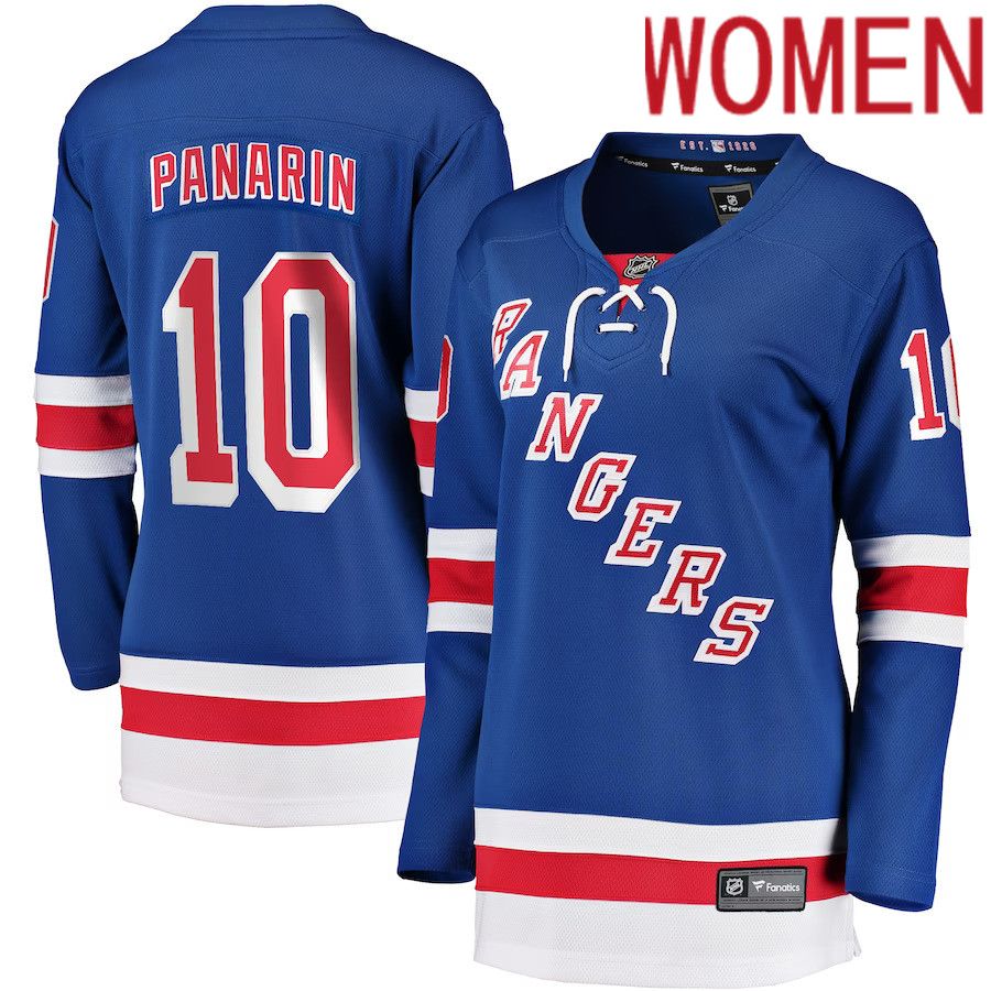 Women New York Rangers 10 Artemi Panarin Fanatics Branded Blue Home Breakaway Player NHL Jersey